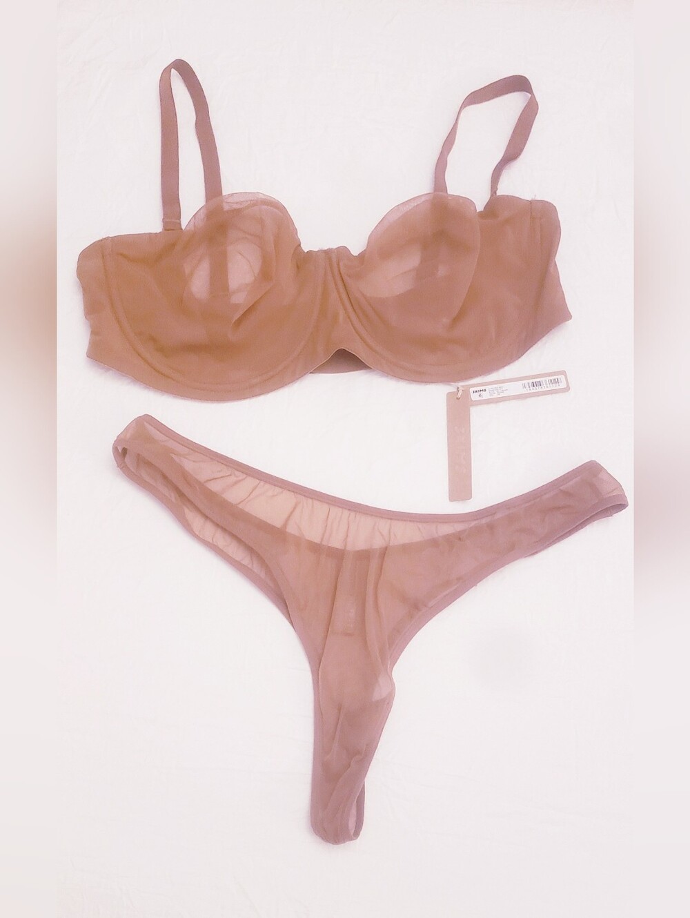 SKIMS Sheer Underwire Bra & Thong Set in Mauve